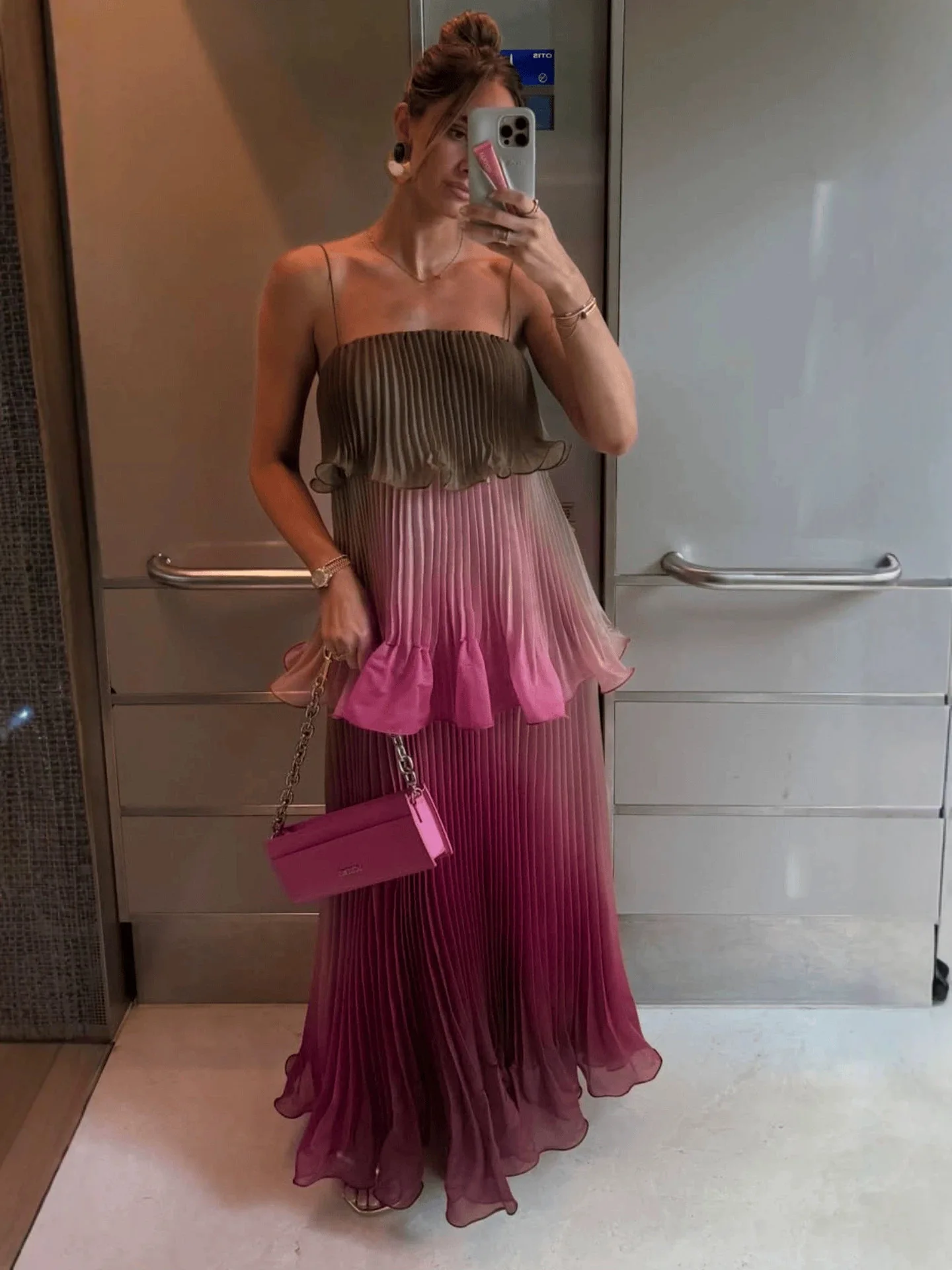 Chic Multicolored Pleated Women Maxi Dress Elegant Spaghetti Strap Ruffle Tiered Flowy Vestidos 2026 Summer Lady Vacation Outfit