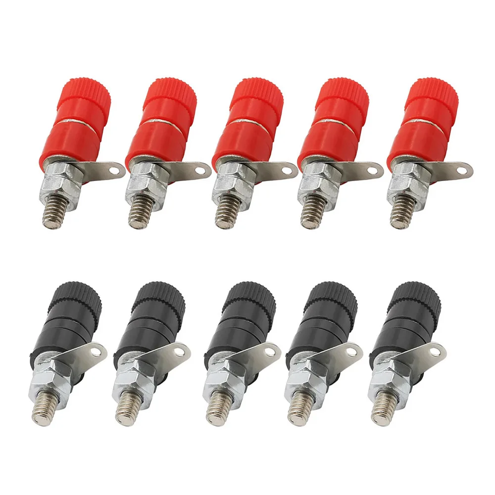 10Pcs Binding Posts Terminals 4mm Banana Socket Connector Red & Black Nickel Plated For 4mm Banana Plug