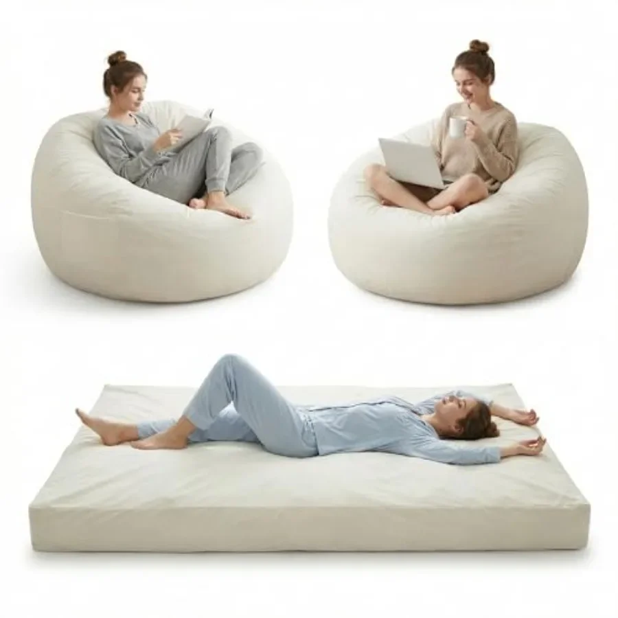 Adult bean bag chair for living room, high-rebound memory foam filler, gray flannel cover, oversized 4-in-1 couch bed with remo