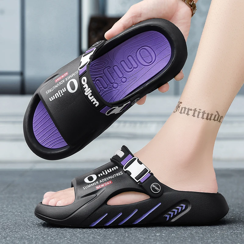 New Men\'s Slippers Outdoor Sandals Beach Comfortable Soft Slides Indoor Slippers Casual Shoes Men Outdoor Sandals Big Size 46 47