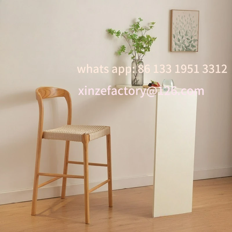Customizable Solid Wood Household Island Chair White Wax Wabi Sabi Wind Rope Knitted Dining Chair
