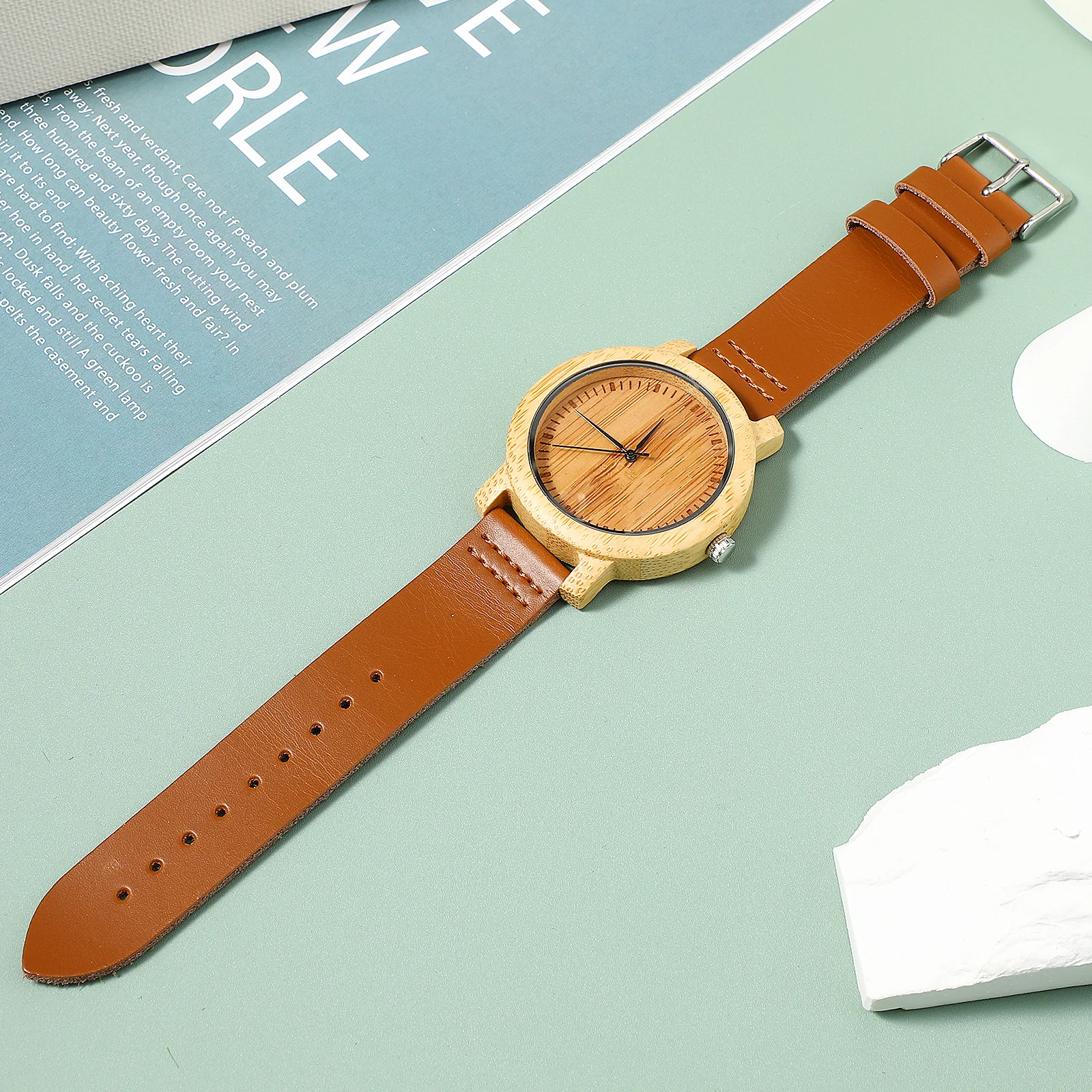 

Mens Handmade Bamboo Quartz Movement Wood Watch Lightweight Casual Strap Analog Wristwatch Wood Watch