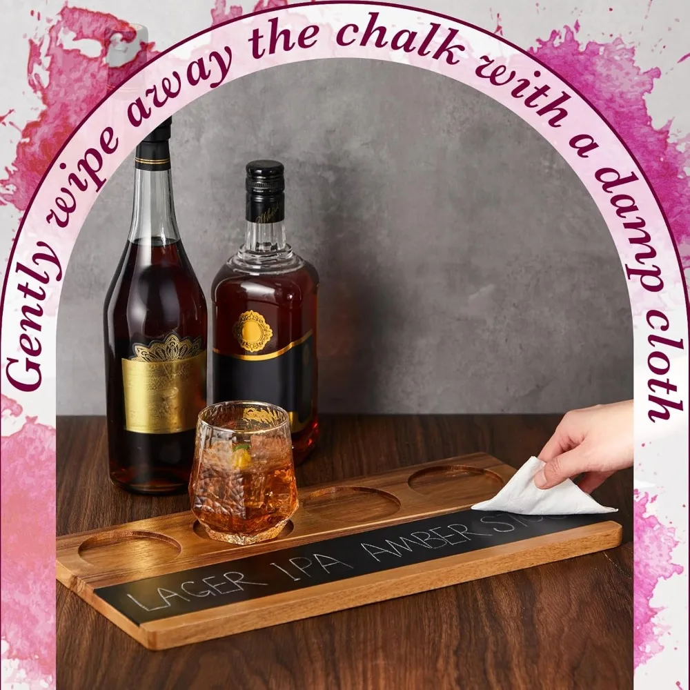 مجموعة طيران الويسكي الخشبي مكونة من 4 قطع مع 8 طباشير من حجر الصابون لتذوق البيرة والويسكي والكوكتيلات والقهوة #5