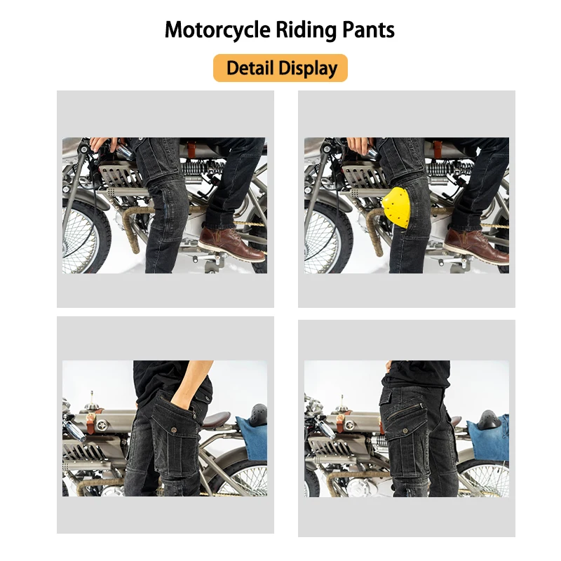 Men's Retro Motorcycle Jeans, Wear Resistant Motocross Riding Pants, Built-in Protective Gear, Four Seasons Universal