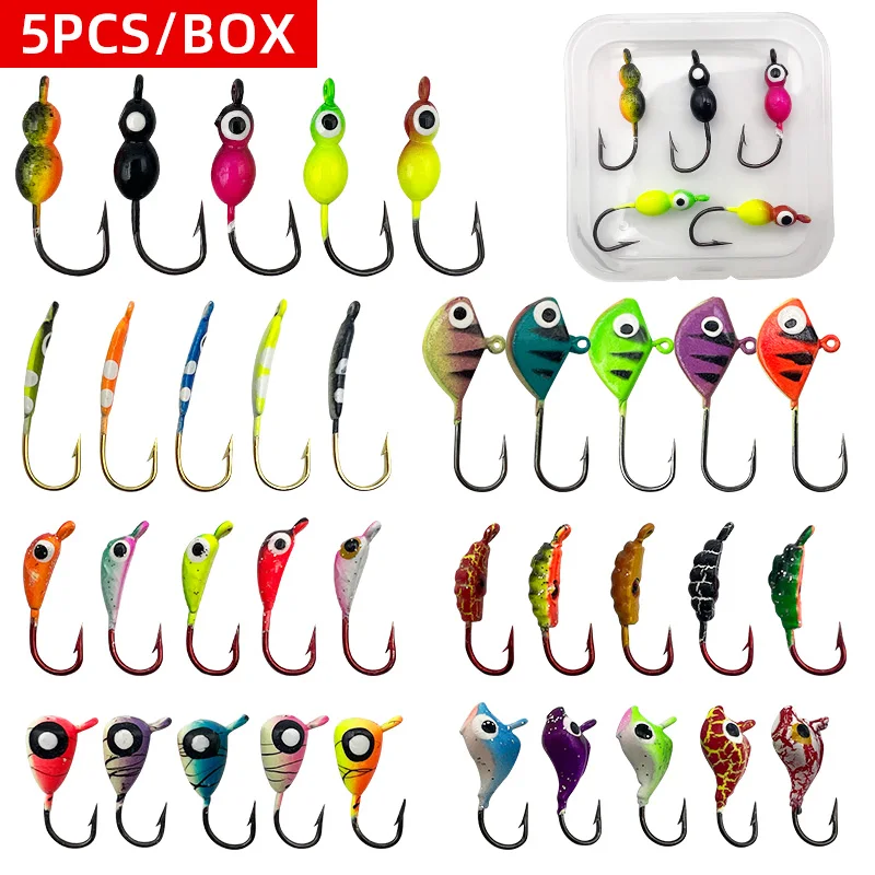 5 pcs/box Luminous Ice Fishing Hook Set Winter Fishing Hooks Ice Fishing Bait Lure Fish Hooks