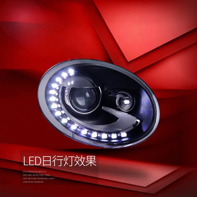 for 13-18 Volkswagen Beetle Headlamp Assemblies Modified Daytime Running Lights with Dual Lens Xenon Headlights