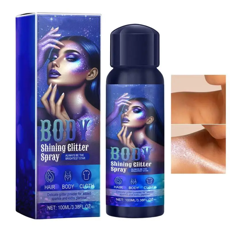 Spray brillante para el cuerpo, brillo para el cabello de la cara, brillo de alta duración, resistente al agua, maquillaje para resaltar con diamantes, 100ml