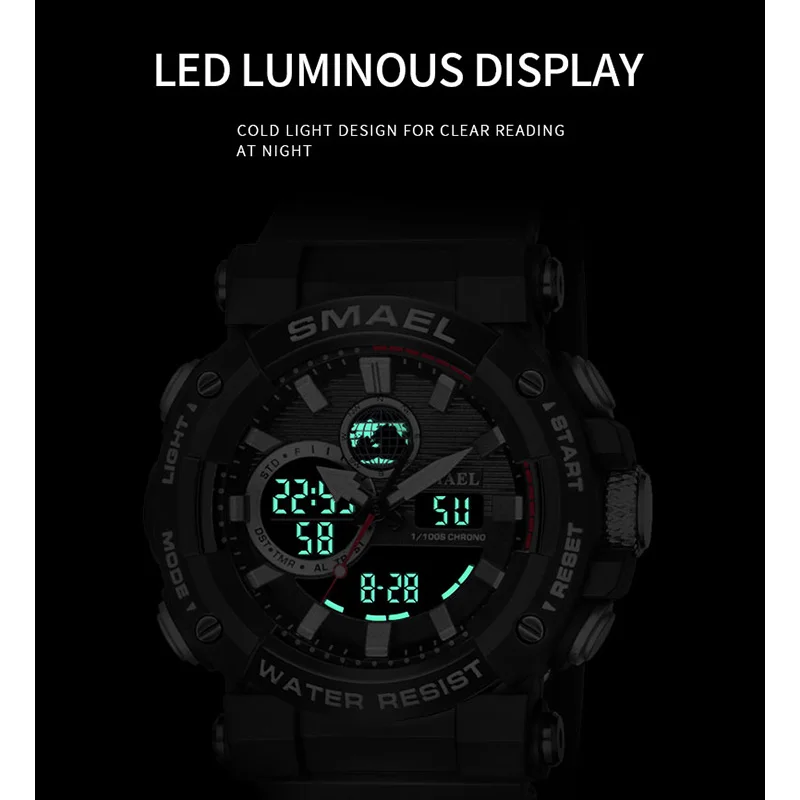 Men Watch SMAEL Sport Watches Waterproof Stopwatch Alarm Clock LED Light Quartz Digital Wristwatches 8048 Men\'s Watches Military