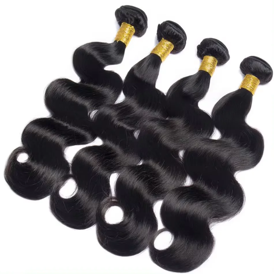 12A Fasci di onda del corpo Tessuto malese dei capelli 1/3/4 PCS Fasci di capelli umani Nero naturale Doppio disegno Dell'onda del corpo Estensione dei capelli di Remy