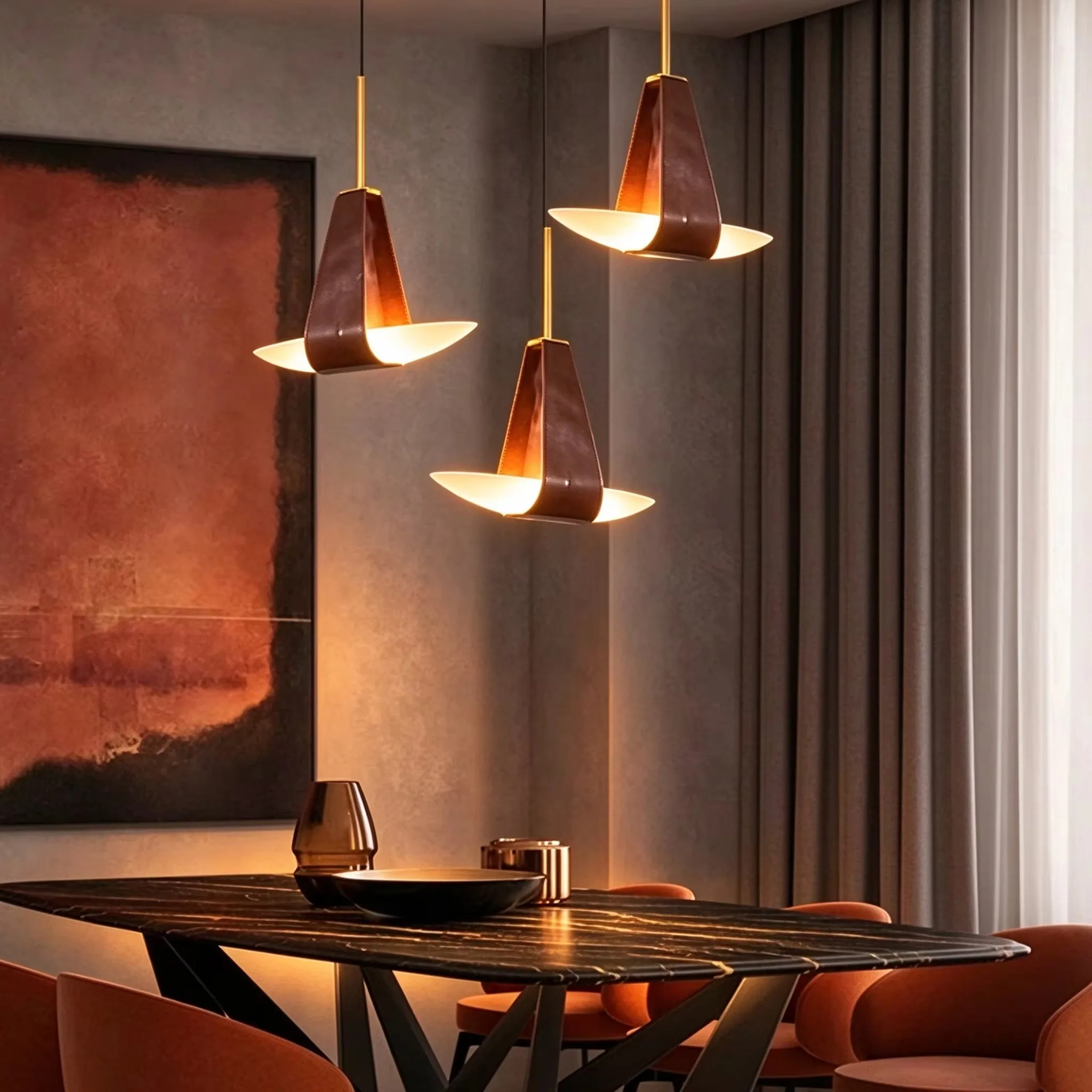 Modern Leather Pendant Lamp Glass Boat Designer Ceiling Chandelier Dining Room Kitchen Island Hotel Restaurant Pendant Light Dec