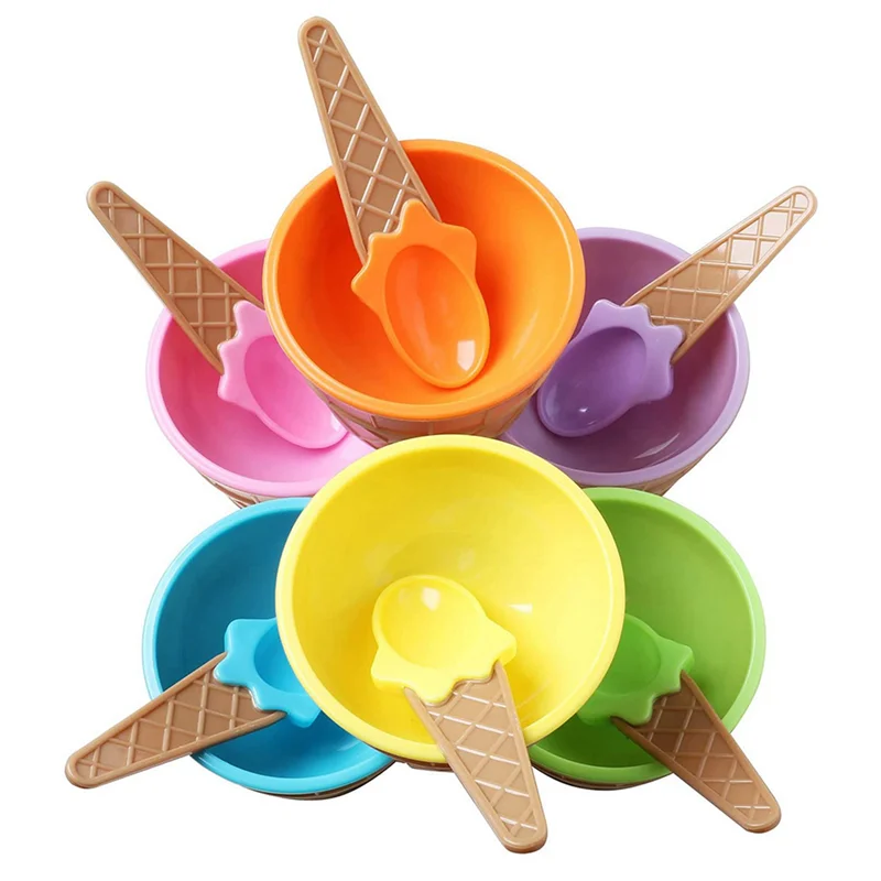 

AB35-24Pcs Ice Cream Bowl Set Different Color Ice Cream Spoon Bowl Tableware Set Creative Children Cartoon Bowl