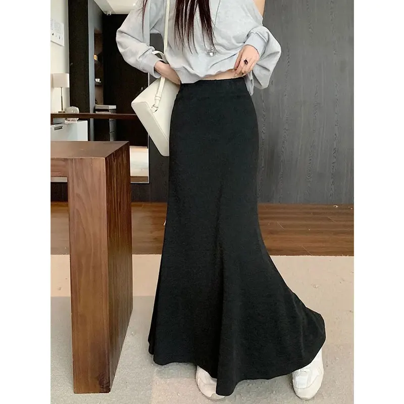 

Eyel Эластичная талия Высокая талия Весна Лето Простая драпированная юбка с хвостом Fi Повседневная утягивающая длинная юбка для поездок на работу Sle