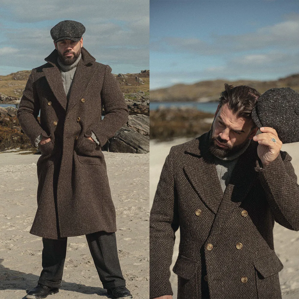 Business Men Suit Double Breasted Winter Warm Long Woolen cloth Overcoat Blazer Formal Causal Costume Homme Customized