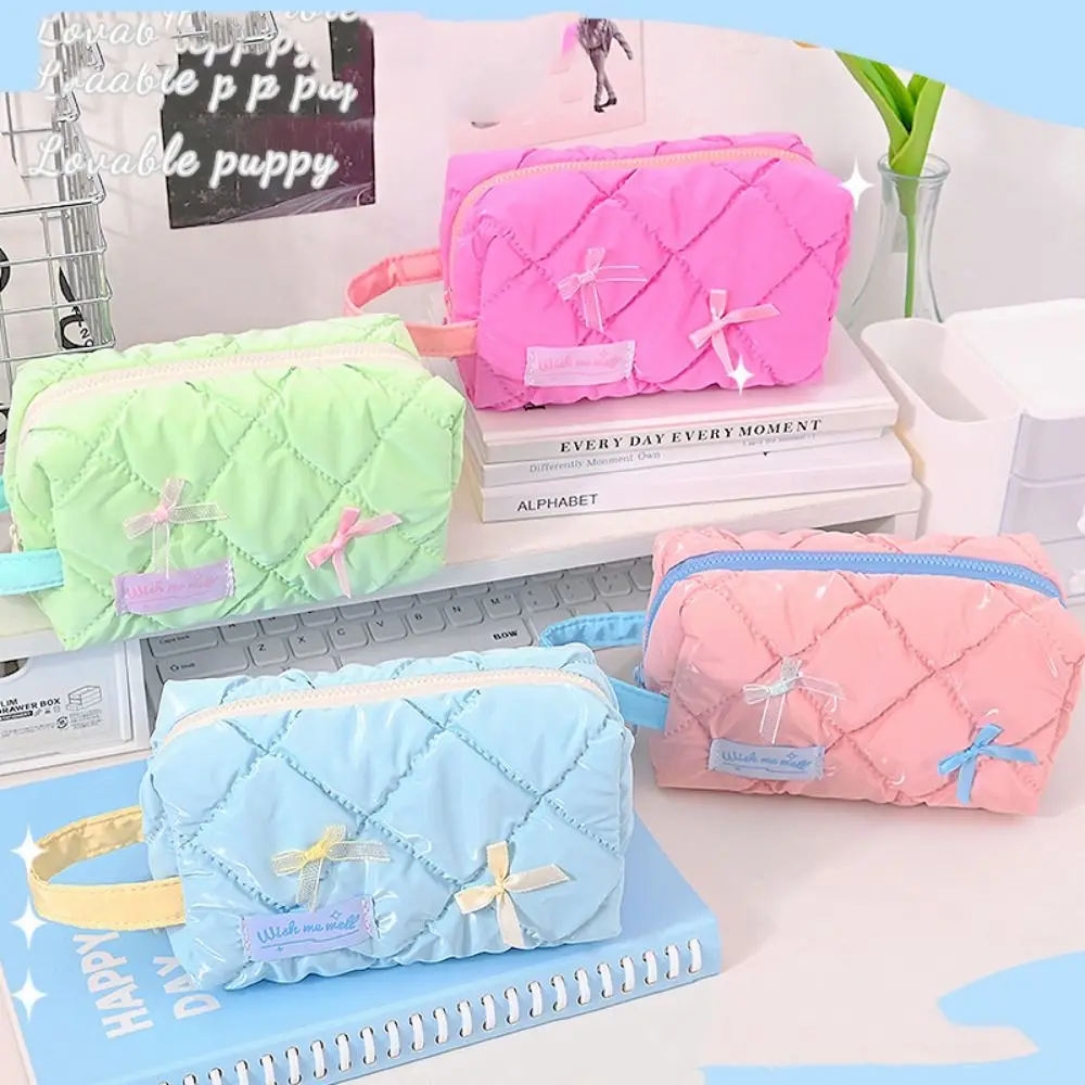 Estuche de bolígrafo de gran capacidad con cremallera, bolsa de almacenamiento de papelería de retales de dibujos animados, bolsa de lápiz labial de maquillaje divertida desmontable