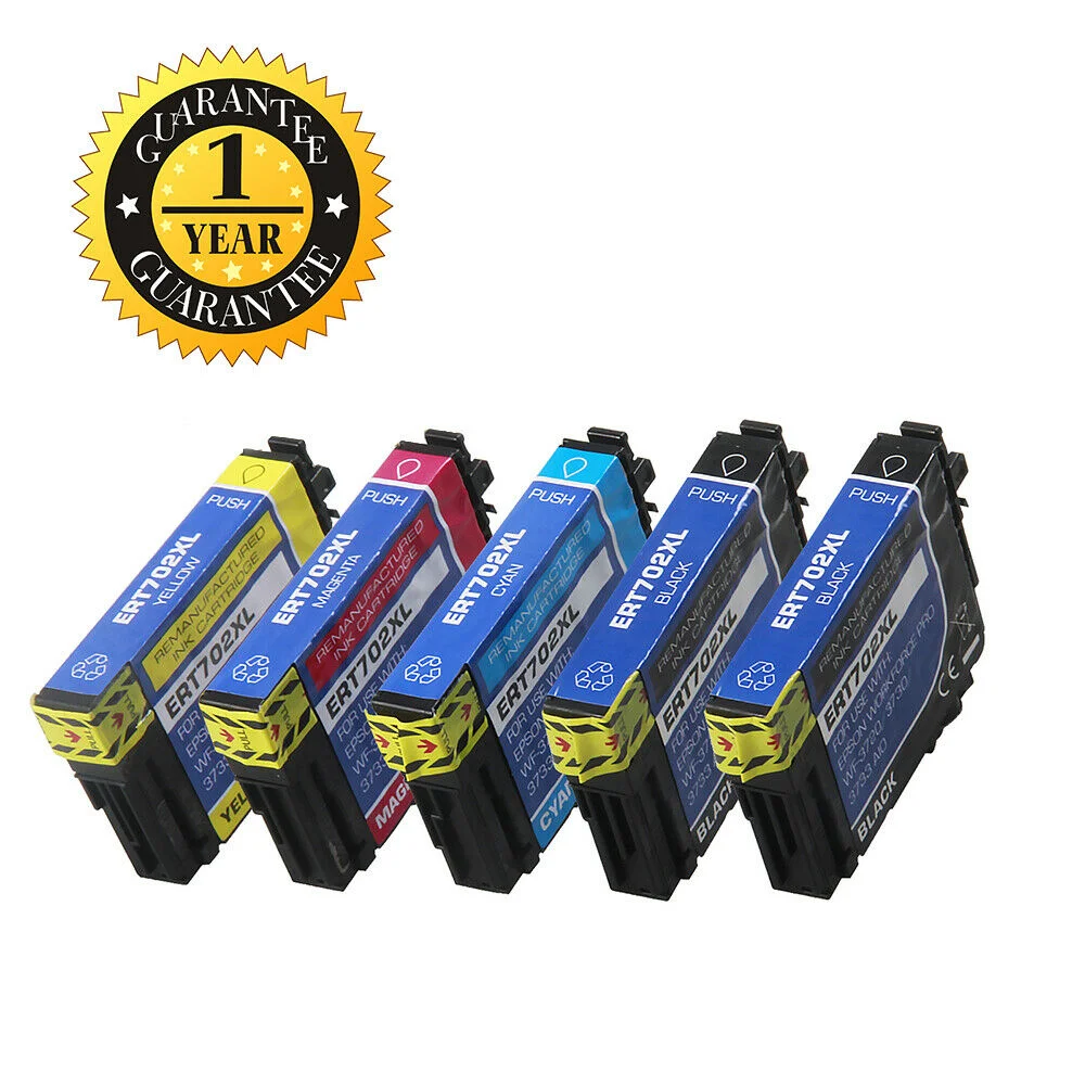 

5pk 702XL T702XL Ink Cartridges for Epson 702 Workforce WF-3720 WF-3730 WF-3733