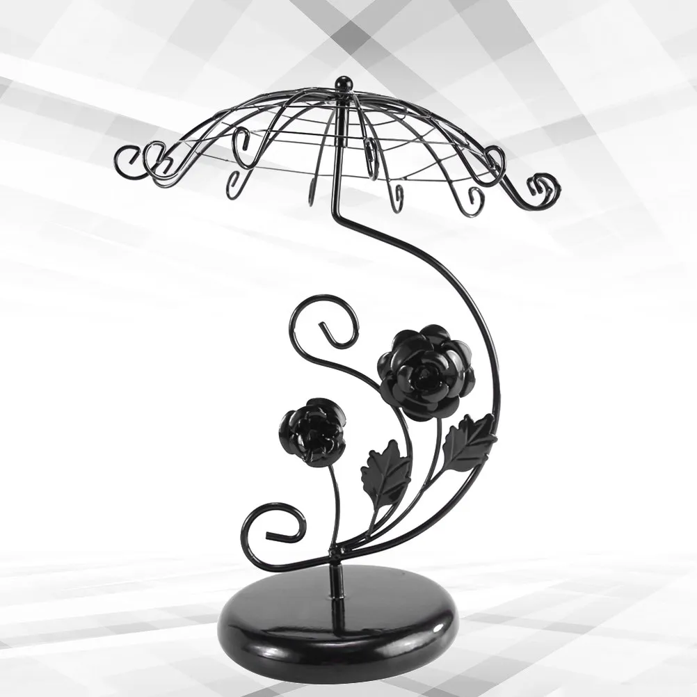 

Umbralla Jewelry Display Stand Organizer Earring Necklace Bracelet Holder Tree Multi-Function Space-Saving Iron Hooks