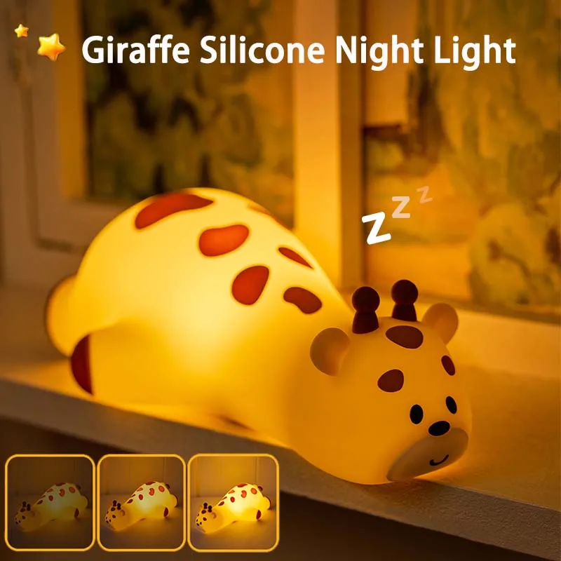 

Mini Giraffe Night Light Rechargeable Silicone Lamp Cartoon Bedside Lamp Ornament Timing for Bedroom Decor Kids Birthday Gifts