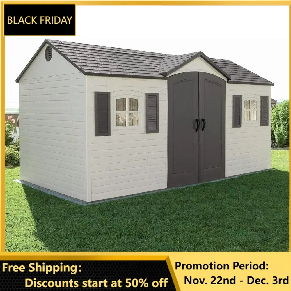 Outdoor Storage Shed 8 X 15 FT, Shed and Lockable Steel-Reinforced Doors for Added Security Protected By Double Wall UV Rays