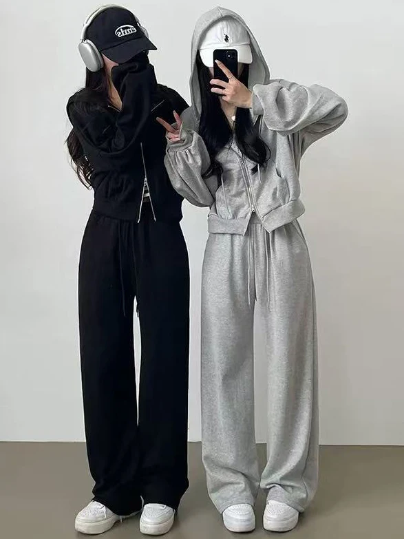 

Chic Casual Women's Faion Set Wide Leg Pants Hoodie Jaet Ele Versatile Zipper Hooded Sweatirt Top Autumn Collection