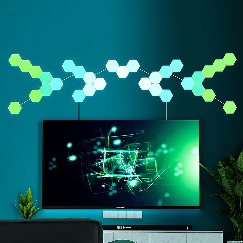 Smart LED RGB Wall Lamp Hexagonal Quantum Night Lights APP & Bluetooth Control Creative Home Decorative Lighting for Room