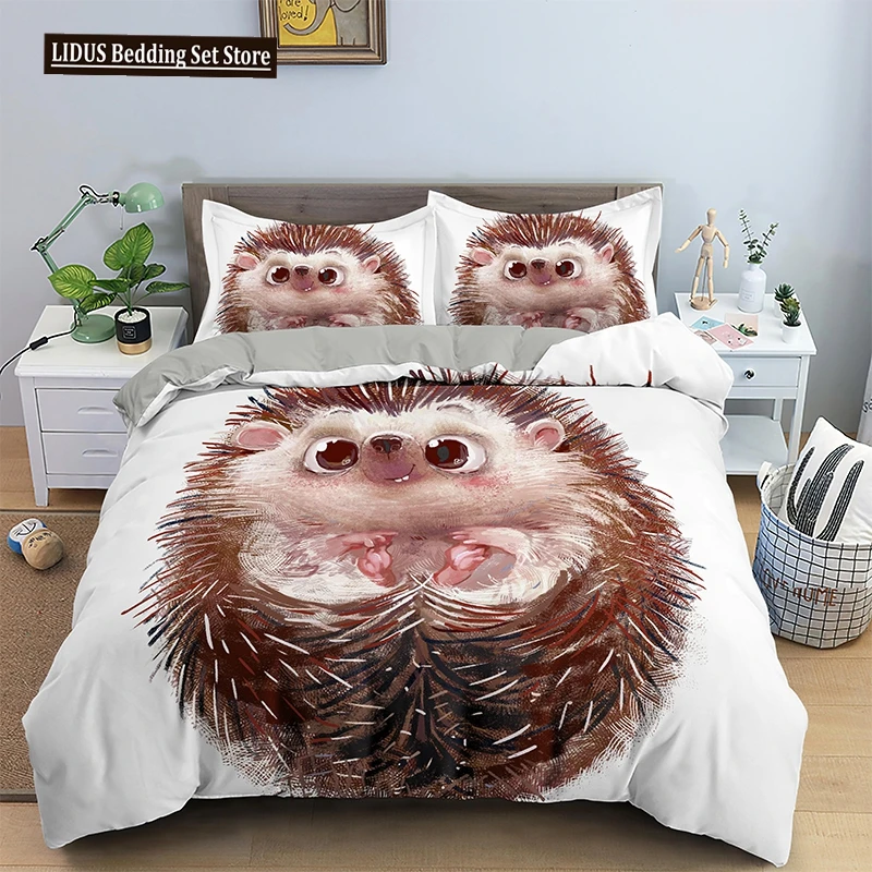 

Hedgehog Bedding Set Cute Kawaii Wildlife Comforter Cover With Pillowcases For Kids Boys Girl Polyester Bedding Set King Size