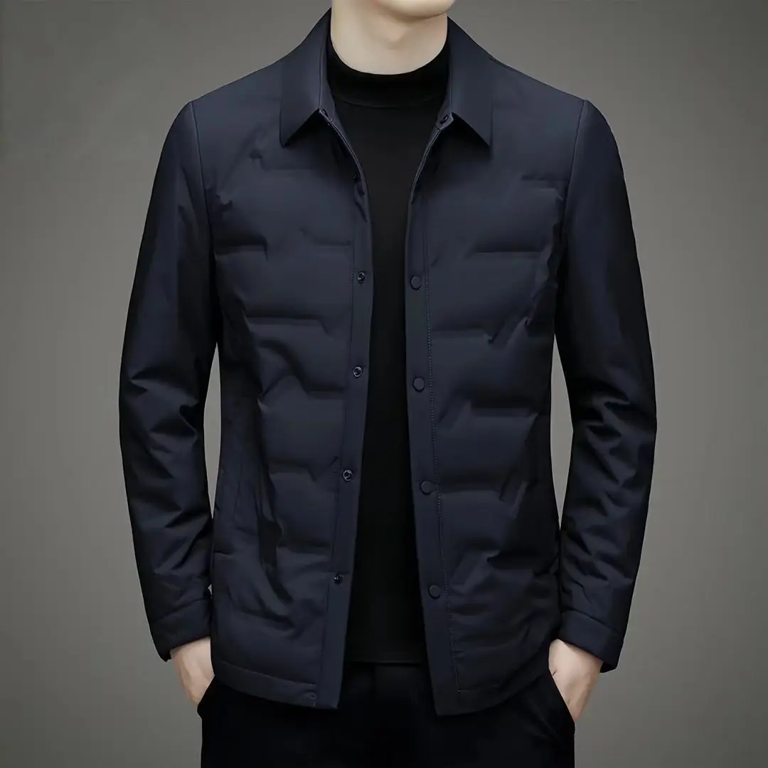 Men Lightweight Short Down Jacket White Duck Down Thickened Warm Casual Coats Winter Slim Fit Turn Down Collar Outerwear JK-184