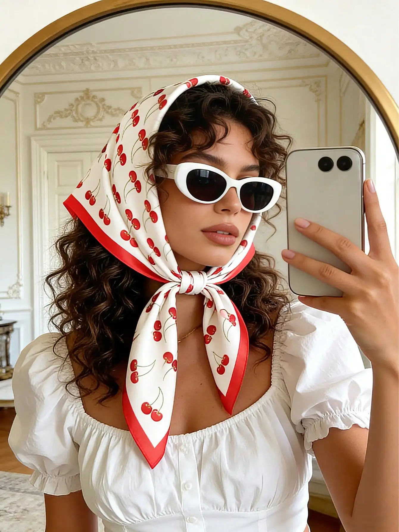 

1pc Cherry Printing 70cm Bandana Women All-Match Waist Belt Pack Decoration Headscarf Streamer Headwear Fashionable Scarf ,Hair Band,Head Band Ideal For Dressing Up Your Look Valentine's Day Valentines