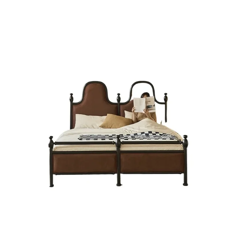 

French retro solid wood bed Paris double bed master bedroom soft bag high backrest large bed ash wood home light luxury