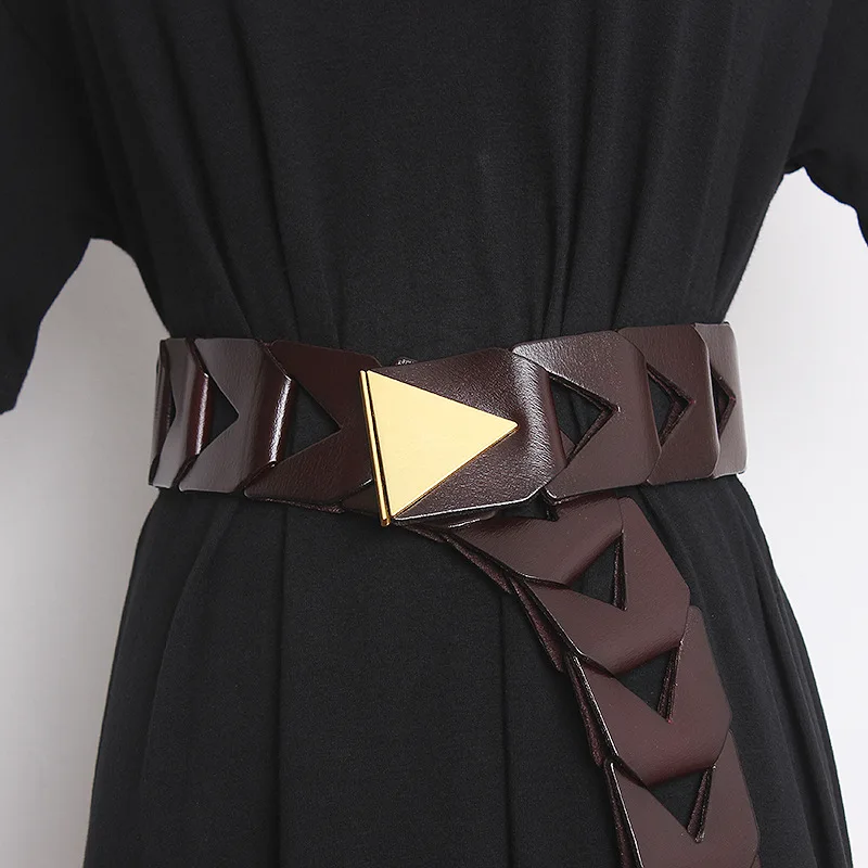 Cowhide women's jacket belt coat simple and versatile belt women's hollow decorative belt suit skirt wide belt women