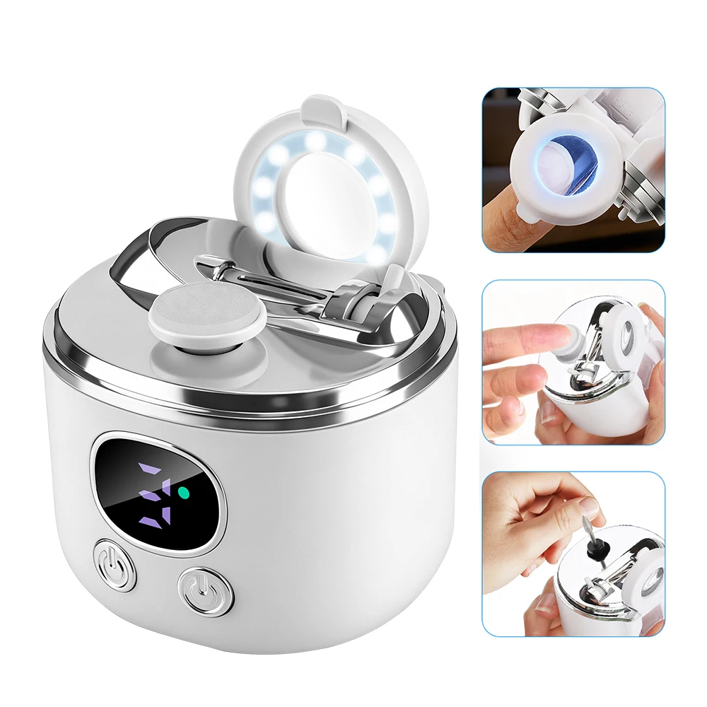 

Automatic 2.5X Magnify Electric Nail Clipper for Whole Family Dual Cutter Heads Nail Trimmer LED Light Cuticle Remover Polisher