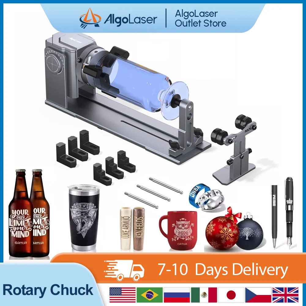 AlgoLaser Y-محور ظرف دوار للنقش بالليزر Y-محور الأسطوانة الدوارة وحدة النقش لنقش أجزاء الأداة الأسطوانية #2