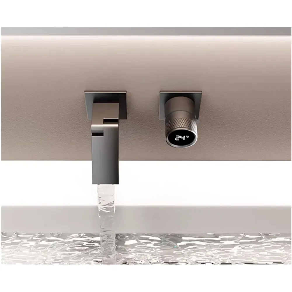 

Wall Mounted Concealed Hidden Single Hole Single Handle Digital Display Bathroom Waterfall Basin Sink Faucet
