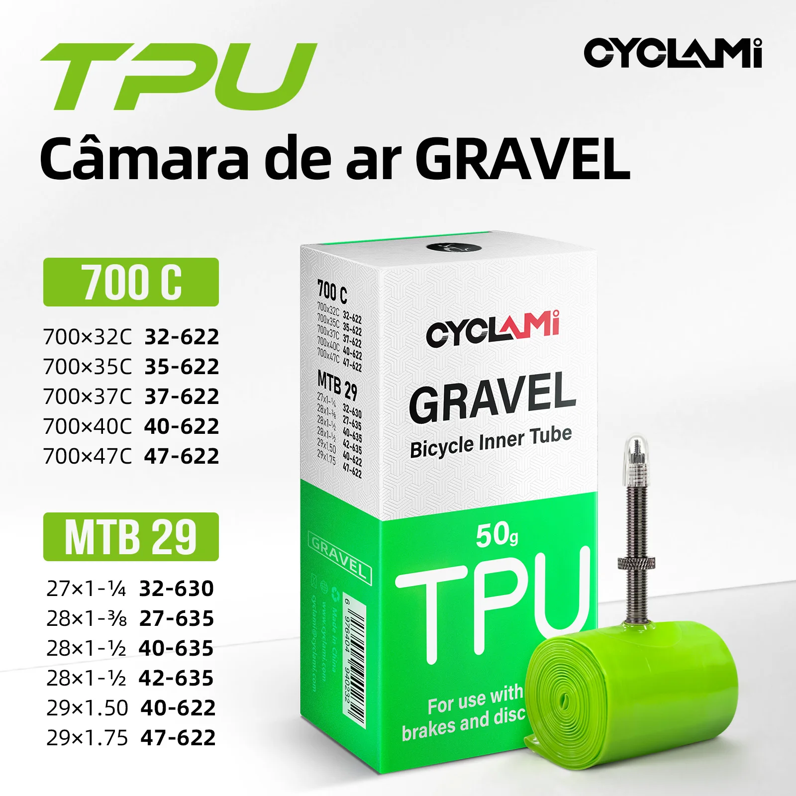 Cyclami tubo interno de bicicleta de cascalho ultraleve 700x32/35/47c tpu material pneu estrada mtb 29 45mm comprimento válvula francesa removível