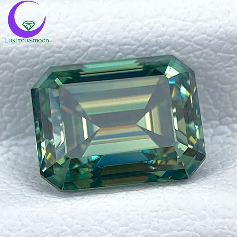 Batu Moissanite Biru Hijau Potongan Emerald Tidak Pernah Pudar dengan GRA VVS1 Permata Sintetis Lepas Lolos Tes Berlian Hadiah Natal