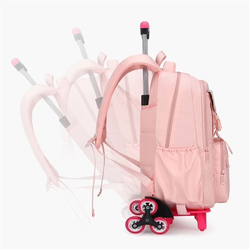 Trolley Backpack com Rodas para Meninas, Sacos Ortopédicos para Crianças Rolantes, 2 6 Rodas, Alta Qualidade