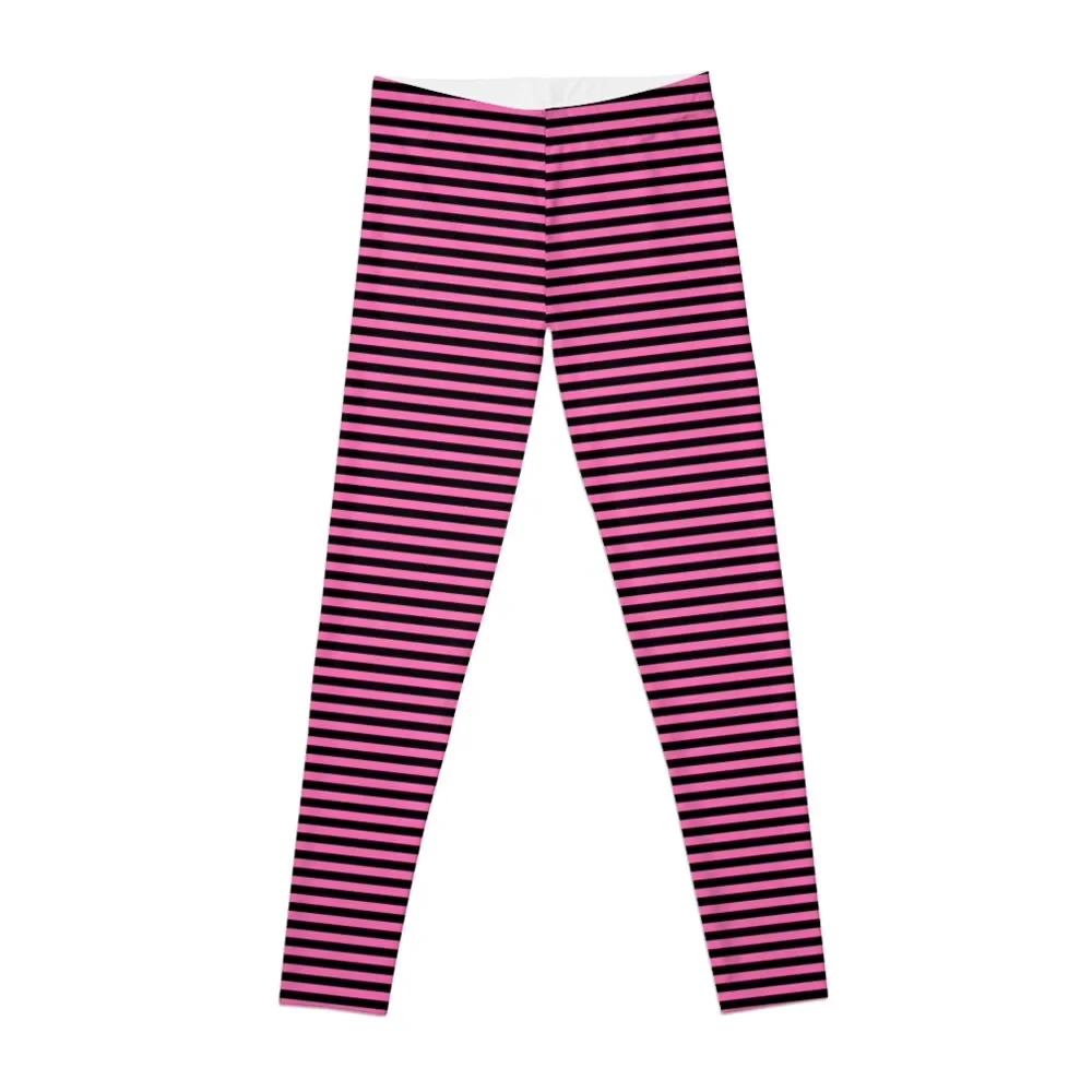 

Black and Light Hot Pink Candy Stripe Horizontal Thin Stripes | Leggings workout clothes for legging gym Womens Leggings