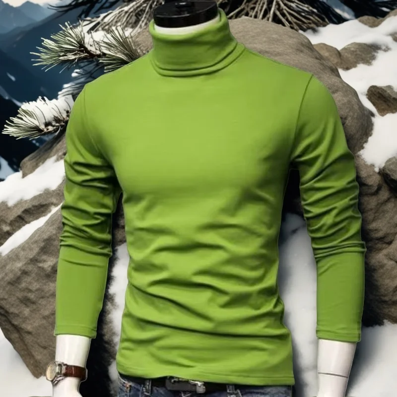 Fashionable Men's Casual Slim Fit Basic High Neck Pullover Men's Autumn and Winter Base Top Basic Bottom Plain T-shirt