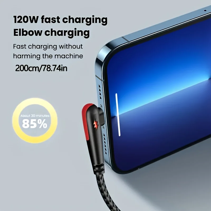 120 واط 6A 0.25 متر/1 متر/1.5 متر/2 متر الملحقات الرقمية سوبر شحن سريع USB إلى نوع-C لعبة الكوع لعبة كابل شحن لسامسونج الدخن #4