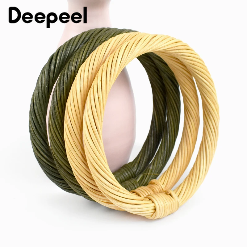 

2Pcs Deepeel 10cm Round Rattan Handle Wood Woven Bag Handles Purse Frame HandBag Ring Wrist Circle Bags DIY Handmade Accessories