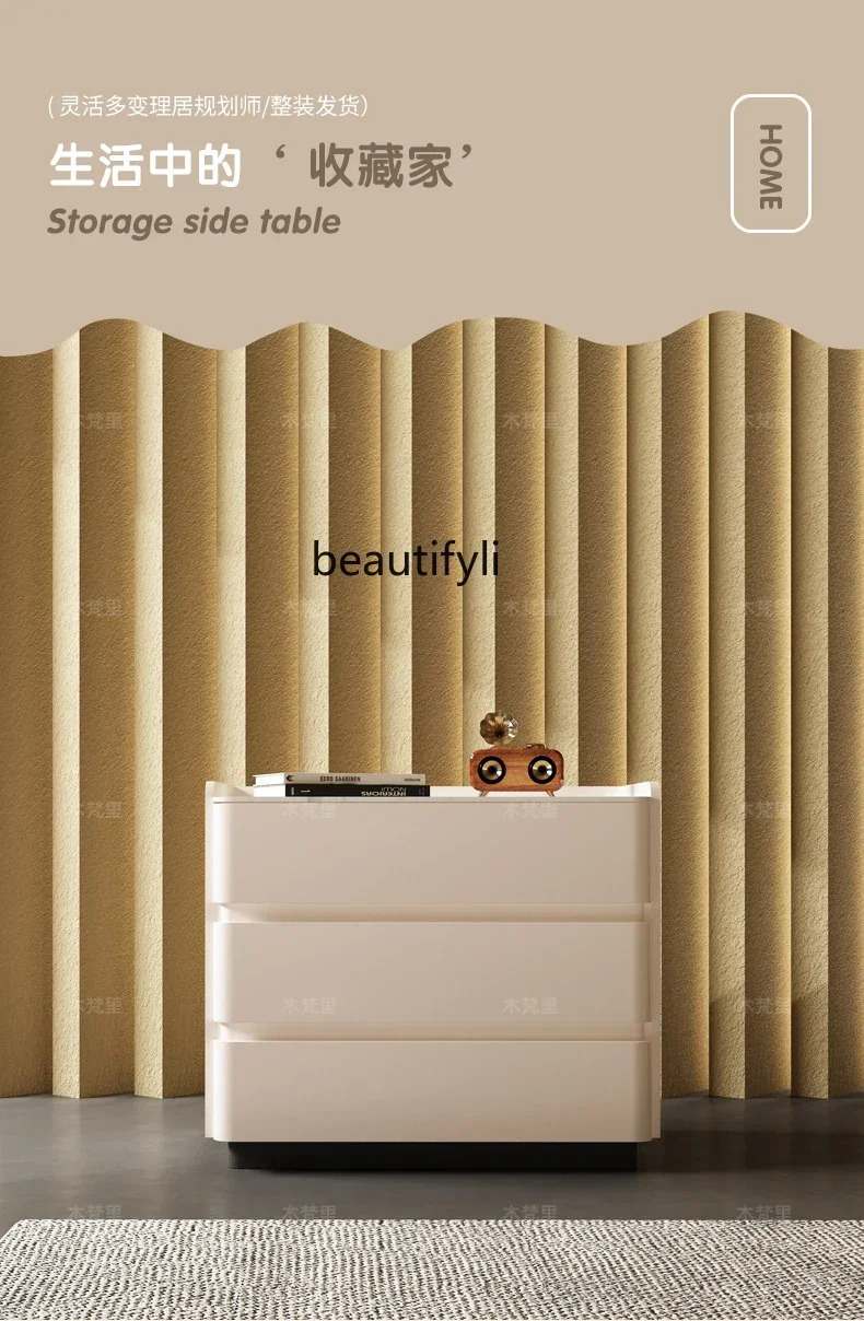 

A57 Minimalist solid wood bedside table light luxury high sense modern simple rock slab three pumping bedroom storage cabinet