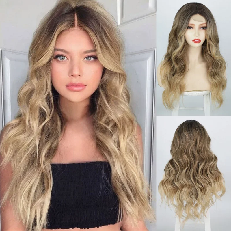 

Европейский и американский стиль: женский синтетический парик с градиентом, длинными кудрявыми волосами и маленьким кружевным филиром на макушке