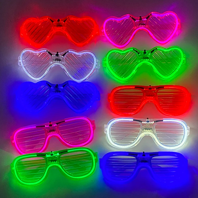 Gafas de neón con luz LED para discoteca, lentes luminosas con forma de corazón, suministros para Bar y Club, 1 piezas