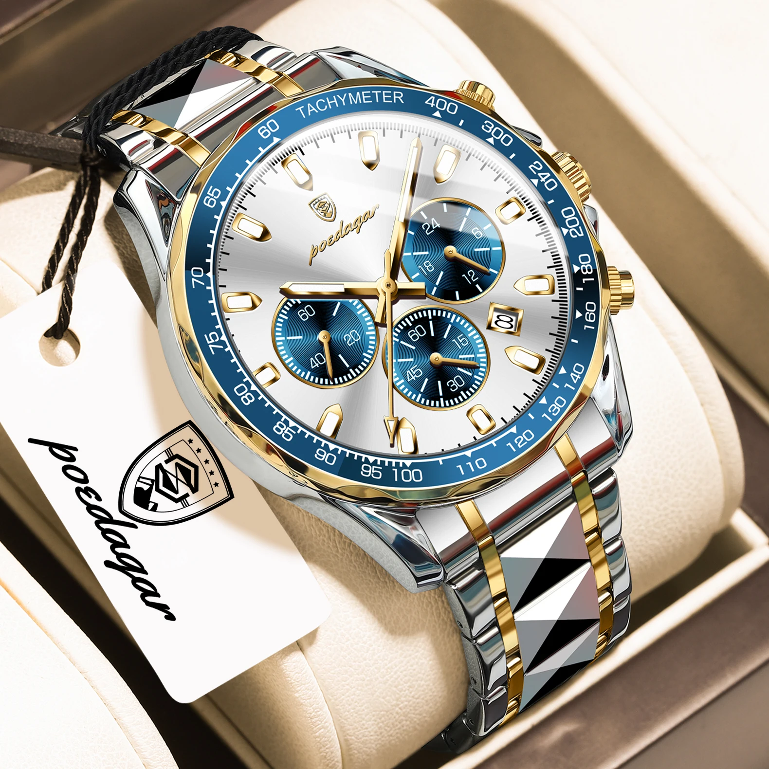 POEDAGAR Top Elegant Men Watch Waterproof Luminous Stainless Steel Man Clock Chronograph Date Quartz Fashion Men's Watches Reloj