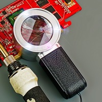 Handheld 30x Repair Magnifying Glass with Lamp Double Optical Glass Lens Observation Chip