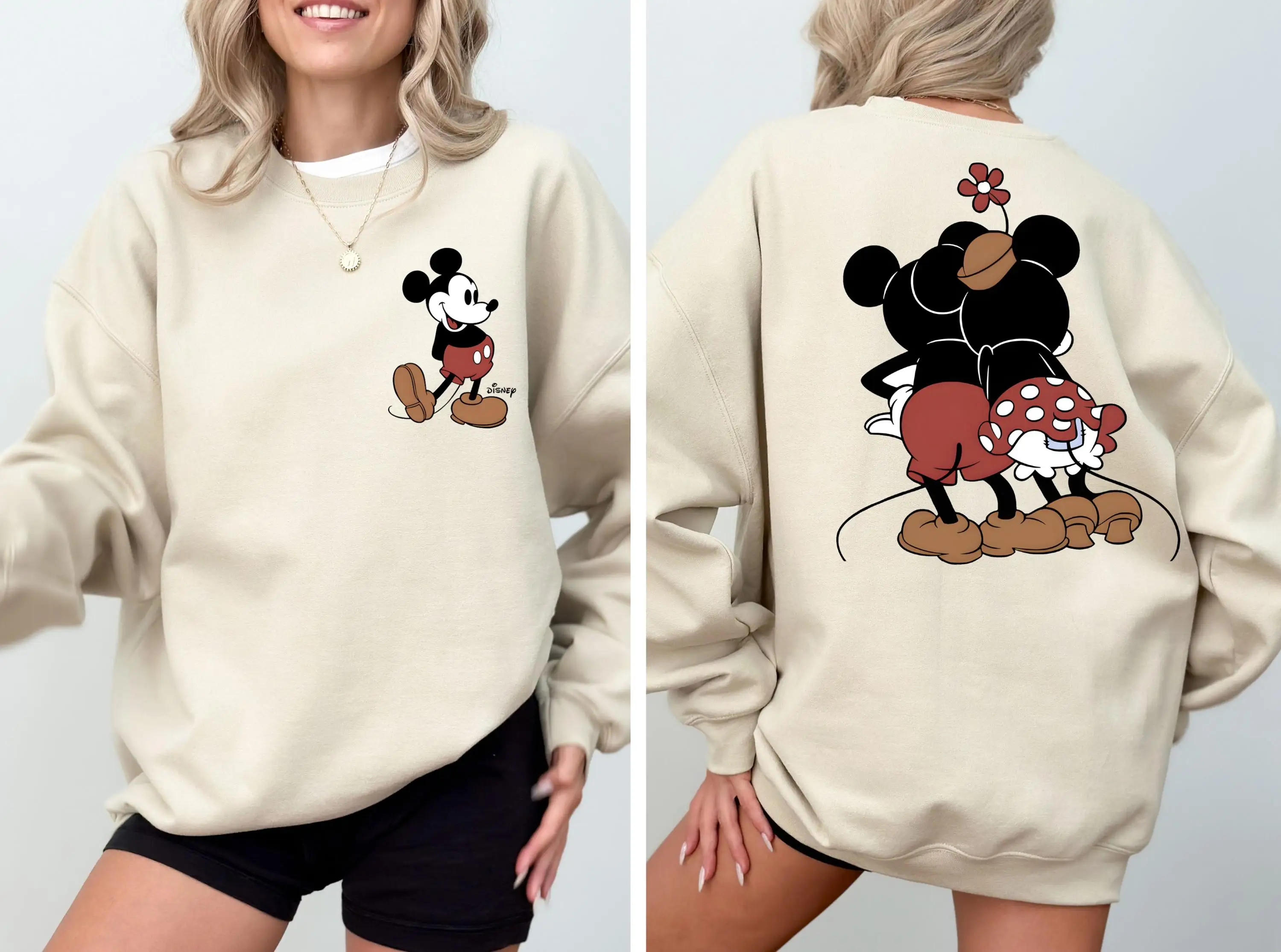 

Women's Disney Mickey Mouse Pullover Sweater Fashion Oversized Unisex Crew Neck Sweater Autumn and Winter Fleece Casual