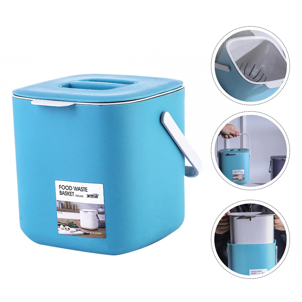 Garbage Bin Plastic Can with Handle Waste Cover Trash Desktop Container Household Covered Travel Mini Compost