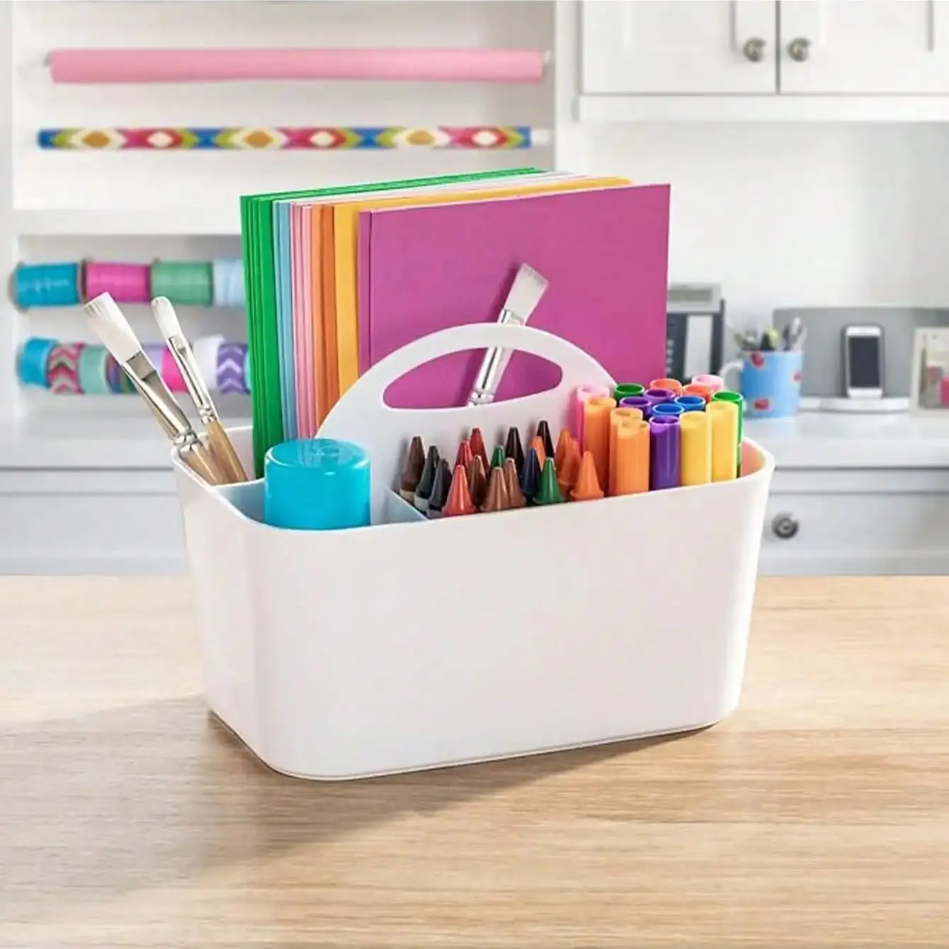 

Портативный 5-секционный настольный органайзер | Пластиковый пенал с ручкой для хранения в школе, офисе и дома