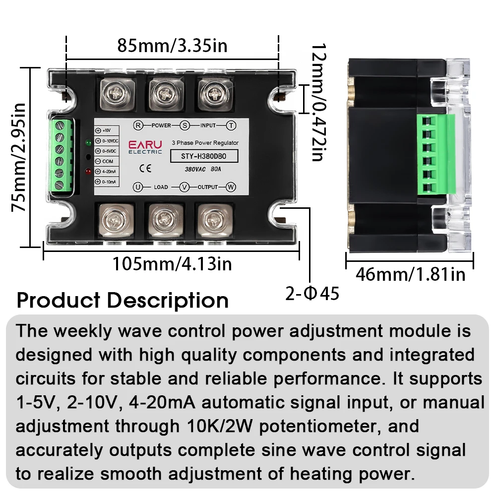 EARU Three Phase Solid State Relay Voltage Regulator Module Power Regulator Thyristor AC380V 25A-400A SSR Fully Isolated Fan Kit