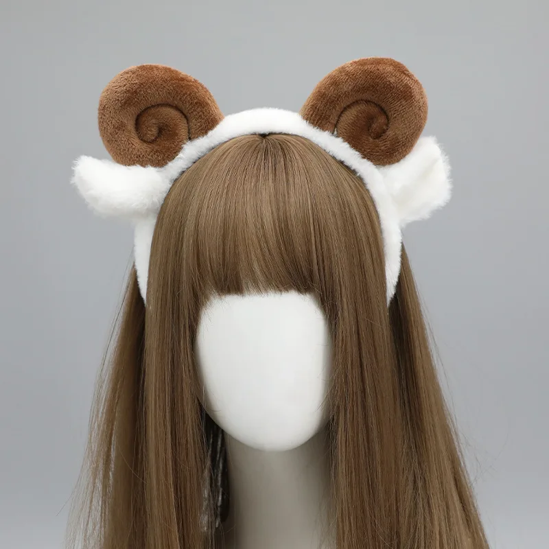 Christmas Sheep Ears Headband Kawaii Sheep Horn Headdress Cosplay Hair Accessories JK Girl for Wash Face Shower Hair Accessories