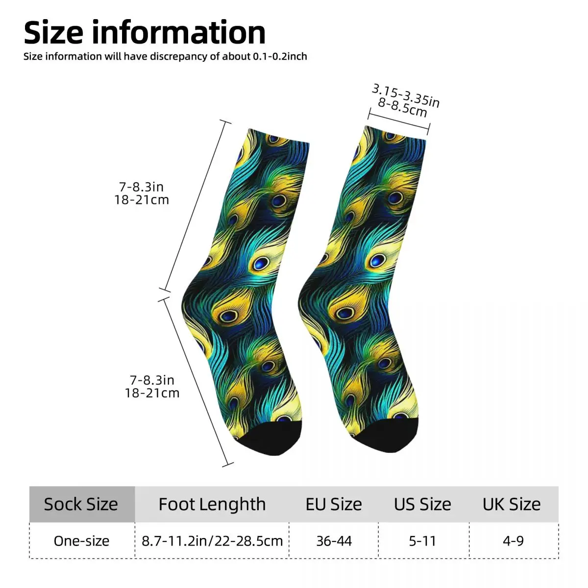 All Seasons Crew Stockings Vintage Peacock Feather Socks Crazy Hip Hop Long Socks for Men Women Valentine's Day Gifts